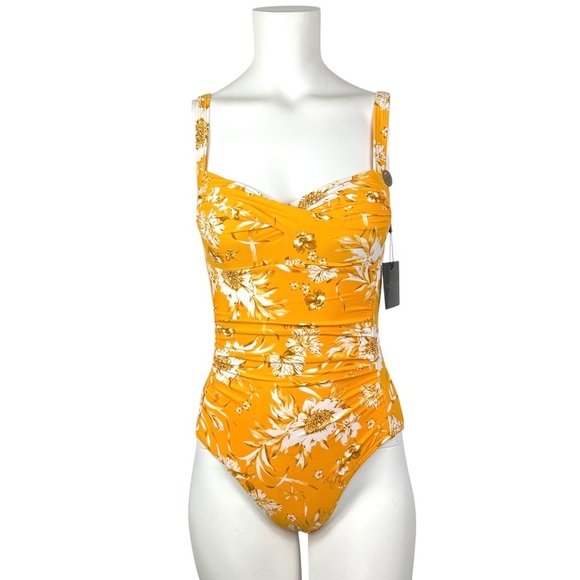 NipTuck Swim One Pice Swimsuit Yellow Floral Size 6 - Picture 1 of 11